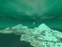 An emerald green lake and the island which appears
