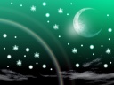 TMoon shines on the road to future with two rainbow.