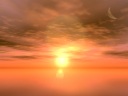Orange which the sinking setting sun shows, and the appearing moon