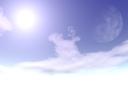 真っ白な中で空には太陽と月が並びます。
